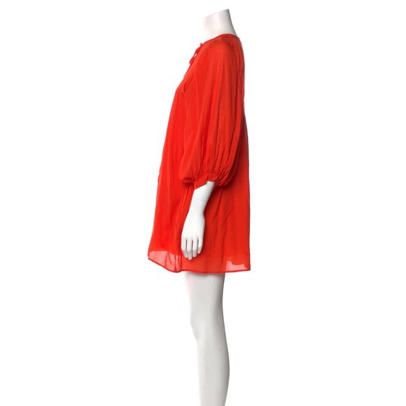 NWT Millie Daisy Mini Dress Womens XL Orange Poppy Voile 3/4 Puff Sleeves NEW - Picture 3 of 13